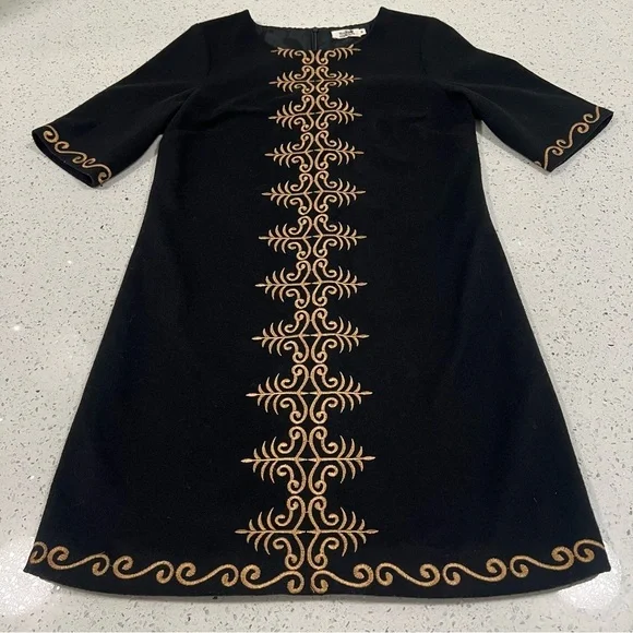 Elegant Holley Bracken Gold Embroidered Black Dress Women’s Size Small - Picture 3 of 8